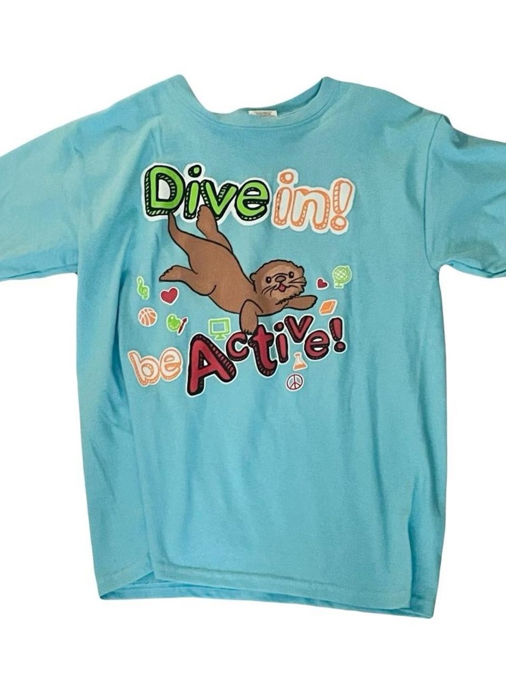 Gildan Light Blue Otter Graphic Tee with Bright Neon Lettering